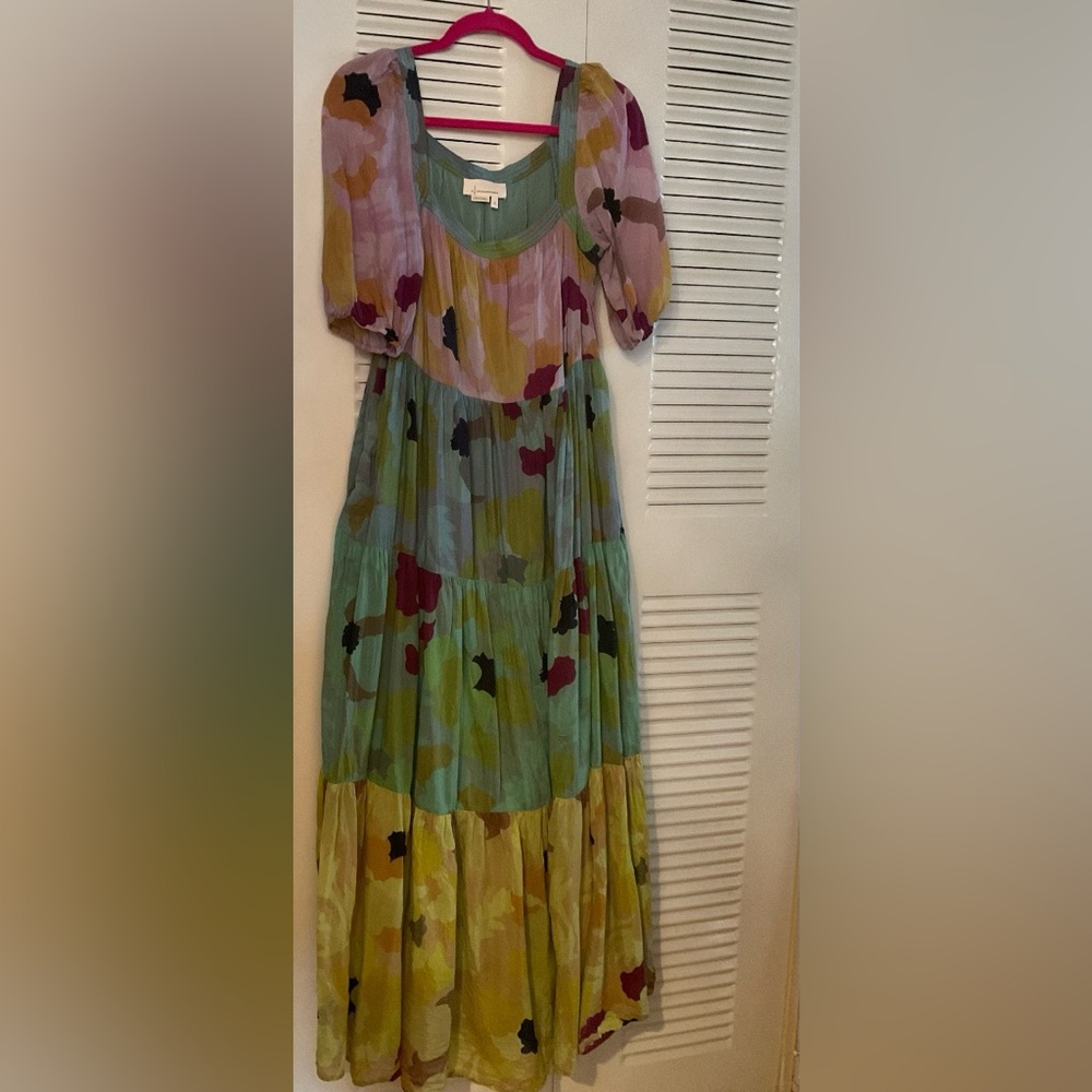 Anthropologie Floral Maxi Dress in Green, Pink, Mustard, Purple - Picture 2 of 7